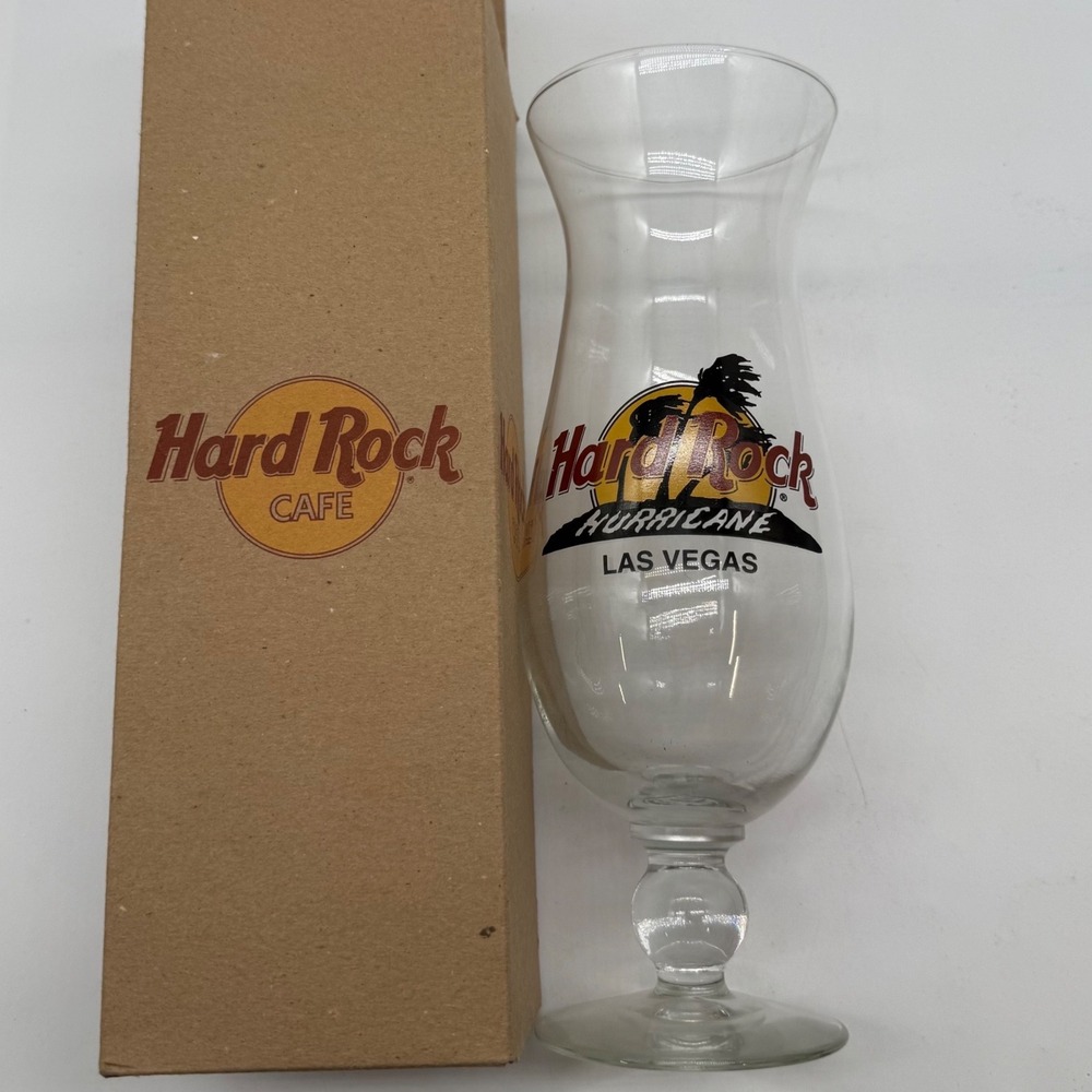 Hard Rock Cafe Las Vegas Hurricane Glass Souvenir Barware with Box Clear Glass